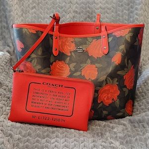COACH CITY ROSE RED REVERSIBLE TOTE